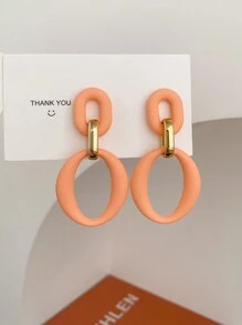 1 对几何时尚休闲拼布圆环耳环 - 紅色 - 查看 7