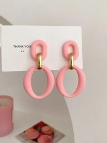 1 对几何时尚休闲拼布圆环耳环 - 紅色 - 查看 9