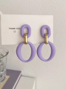 1 对几何时尚休闲拼布圆环耳环 - 紅色 - 查看 8