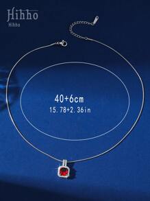 Hihho 1pc Elegant Classic Red Zirconia Necklace For Women, Luxury High-End Snake Bone Chain Pendant Necklace - Silver - View 5