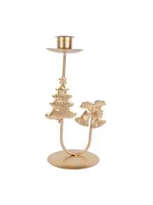 1 pieza Soporte de vela con decoraciones navideñas de árbol de Navidad, cascabel, reno, estrella, adorno navideño para hogar, regalos de Feliz Año Nuevo - Dorado - Ver 14