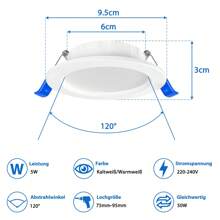 Froadp LED Recessed Spotlights 5W Led Recessed Spotlight LED Ceiling Spotlight Recessed Lighting Ceiling Lamp For Bathroom Kitchen Bedroom - White Hot - View 2