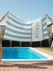 1pc Striped Personalized Beach Towels, Custom Text Towel, Custom Pool Towels For Kids/Adul, Bachelorette Party Favor, Party Gifts, Girls Trip, Multi-Functional, Adjustable, Reusable, Ornamental, Cute School, Office, Tea Room, Home, Garden, For Valentine's Day, For Anniversaries, For Weddings, For Ren's Day, For Birthdays, For Father's Day, For Graduation, For Housewarming Summer Holiday Bathroom Decor Travel Essentials Travel Accessories Beach Essentials - Multicolor - View 3