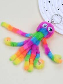 Colorful Striped Octopus Keychain Cute Cartoon Multicolor Octopus Pendant Key Chain Bag Accessory Fashion Key Chain Gift Keychain Charms Keychain Plush Gifts For Women Keychain Accessories Key Chains For Women - Multicolor - View 1
