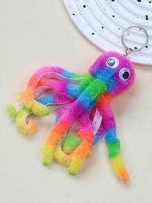 Colorful Striped Octopus Keychain Cute Cartoon Multicolor Octopus Pendant Key Chain Bag Accessory Fashion Key Chain Gift Keychain Charms Keychain Plush Gifts For Women Keychain Accessories Key Chains For Women - Multicolor - View 3