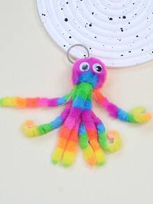 Colorful Striped Octopus Keychain Cute Cartoon Multicolor Octopus Pendant Key Chain Bag Accessory Fashion Key Chain Gift Keychain Charms Keychain Plush Gifts For Women Keychain Accessories Key Chains For Women - Multicolor - View 4