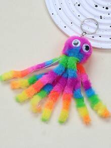 Colorful Striped Octopus Keychain Cute Cartoon Multicolor Octopus Pendant Key Chain Bag Accessory Fashion Key Chain Gift Keychain Charms Keychain Plush Gifts For Women Keychain Accessories Key Chains For Women - Multicolor - View 2