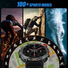 EIGIIS Men's Military Smartwatch With LED Flashlight, 1.45-Inch Tactical Rugged Outdoor Sports Smartwatch With Bluetooth Calling, Heart Rate And Sleep Monitor, Fitness Tracker For IOS And Android - Orange light + steel strap - View 6