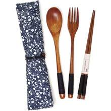 3件套木制餐具套装，木制便捷餐具勺筷叉，厨房，圣诞礼物，学校用品