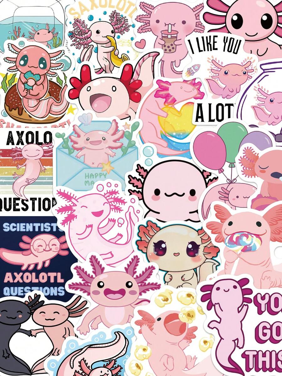 100pcs Cute Axolotl Stickers, Waterproof, Suitable For Scrapbooking, Diaries, Laptops, Bumpers, Skateboards, Water Bottles - Weather-Resistant Design, Ideal For Indoor And Outdoor Creative Expression - Multicolor - View 1