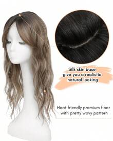 Megito Hair Toppers For Women 20inch Wavy Hair Toppers For Women Toppers Hair Pieces For Women With Thinning Hair Synthetic Wig Clip In Hair Topper Wiglets With Fringe Bang Add Hair Volume - 亮點 深灰棕色 - 查看 2