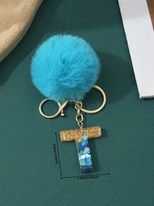 1pc Creative Letter Stone Resin Keychain With Butterfly Tassel, Girl Key Chain - Blue - View 36