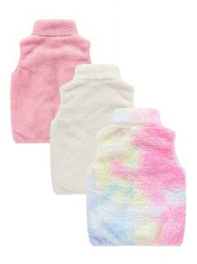 3pcs/Set Young Girl Cute Sports Casual Sweet Lady Academy Comfy Fuzzy Turtleneck Warm Windbreak Vest Outfits, Spring Autumn Winter - Multicolor - View 2