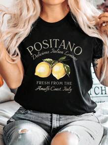 Women's Positano Lemon Print T-Shirt - màu đen - Xem 2