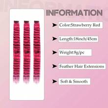 3pcs Synthetic Hair Extension Clip-In Colored Zebra Striped And Feather Design, Long Straight Hair Extension For Women, Halloween Costume, Daily Wear, Party