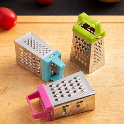 1个不锈钢迷你奶酪刨丝器，颜色随机，创意盒形刨丝器，适用于刨奶酪、生姜、蔬菜，四面不锈钢蔬菜刨丝器，多功能蔬菜刨丝器，厨房工具