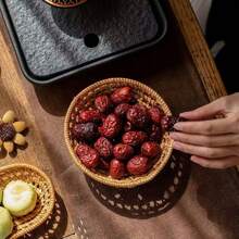 1pc 5.9/11 Inch Rattan Woven Hollow Snack Basket,  Round Storage Bowl, Home Decor Fruit Plate