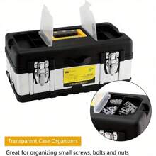ToolBox Storage 17 Inch Heavy Duty Stainless Steel Portable Toolbox With Metal Dual Latch Removable Tray Storage Case 2 Lid Organisers For Small Parts For Tools - 17 Inch - View 4