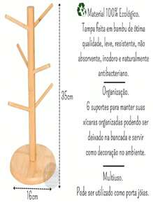 Suporte para xícaras bambu