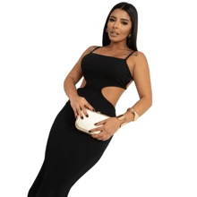 Vestido Ana Ruga Midi Modal Preto PROMOÇÃO