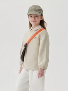 MARC&JANIE 小女孩時尚舒適防靜電加厚絨圓領運動衫,秋季 - 杏色 - 查看 2