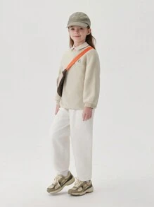 MARC&JANIE 小女孩時尚舒適防靜電加厚絨圓領運動衫,秋季 - 杏色 - 查看 4