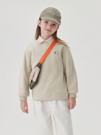 MARC&JANIE Little Girls' Stylish & Cozy Anti-static Thickened Fleece Round Neck Sweatshirt, Autumn