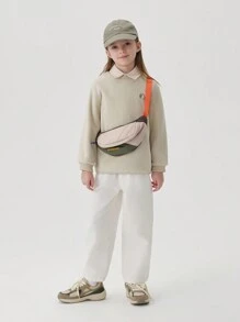 MARC&JANIE 小女孩時尚舒適防靜電加厚絨圓領運動衫,秋季 - 杏色 - 查看 3