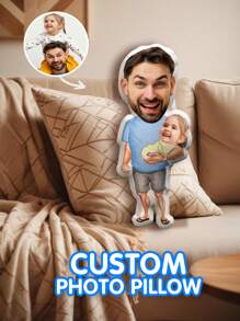 1pc Customized Face Pillow - Personalized Photo Pillow | Unique Gift For Dad, Husband Or Boyfriend | Mini Pillow With Father-Son Style | Perfect For Father's Day, Birthday, Anniversary And Wedding | Fun Customized Pillow For Pet Lovers, Family And Friends | 3D Portrait Pillow | Ideal Home Decor, Photo Gift - Father and daughter(Young)2 - View 4