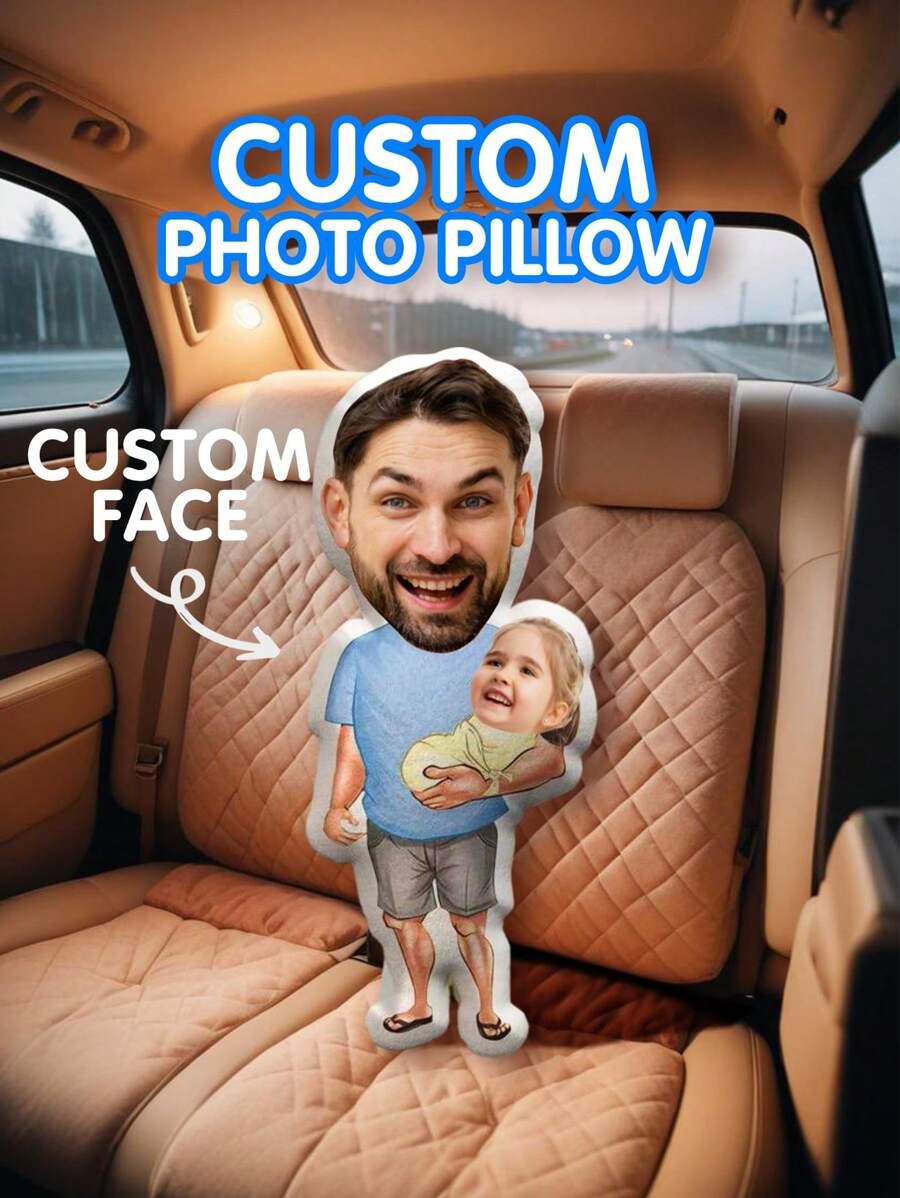 1pc Customized Face Pillow - Personalized Photo Pillow | Unique Gift For Dad, Husband Or Boyfriend | Mini Pillow With Father-Son Style | Perfect For Father's Day, Birthday, Anniversary And Wedding | Fun Customized Pillow For Pet Lovers, Family And Friends | 3D Portrait Pillow | Ideal Home Decor, Photo Gift - Father and daughter(Young)2 - View 1