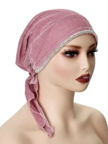 1pc Women's Autumn/Winter New Velvet Polyester Fiber Rhinestone Chain Versatile Headscarf/Bath/Sleep Cap, Luxury Fashion Design