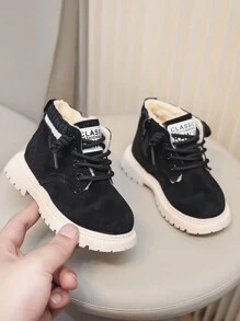 Children's Boots New Winter Retro Fashionable And Simple Warm Boots With Laces And Side Zipper Design Snow Boots Windproof And Cold-Istant Boots - Black - View 6