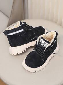 Children's Boots New Winter Retro Fashionable And Simple Warm Boots With Laces And Side Zipper Design Snow Boots Windproof And Cold-Istant Boots - Black - View 7