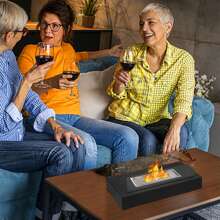 VA-Cerulean Bioethanol Table Fireplace - Round/Rectangular With 2 Or 4 Glass Panels, Stainless Steel Table Fire With Flame Arrester For Balcony And Living Room - Rectangular 2-sided Glass - View 10