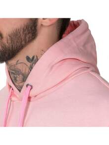 Men's Plain Sweatshirt Cold Weather Top With Hood - 玫瑰紅 - 查看 2