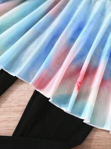 2pcs/Set Young Girl Heart Print & Tie Dye Long Sleeve Top And Fashionable Skort Casual Set - Blue - View 8