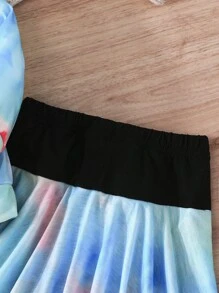 2pcs/Set Young Girl Heart Print & Tie Dye Long Sleeve Top And Fashionable Skort Casual Set - Blue - View 7