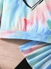 2pcs/Set Young Girl Heart Print & Tie Dye Long Sleeve Top And Fashionable Skort Casual Set - Blue - View 6