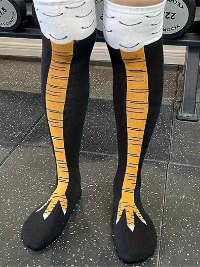 1 双动物印花涤纶过膝袜，角色扮演和万圣节服装