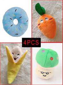 3/4 件宠物毛绒声音玩具，柔软香蕉、胡萝卜、甜甜圈和笑脸，适合猫和狗的可爱宠物玩具 - 彩色 - 查看 15