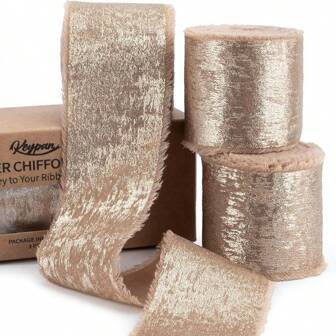 3 opakowania wielokolorowych złotych wstążek szyfonowych z folii z postrzępionymi krawędziami - idealne do bukietów ślubnych DIY, zaproszeń i dekoracji kokardkowych Wstążka do zestawu bukietów kwiatowych, Boże Narodzenie
