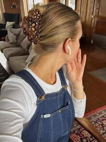 1 件优雅镂空花朵夹发夹法式复古后脑勺大号盘发夹女士发夹发夹发夹发夹接发夹，沙滩配饰，爪夹秋冬发饰女士度假装女士 - 彩色 - 查看 4