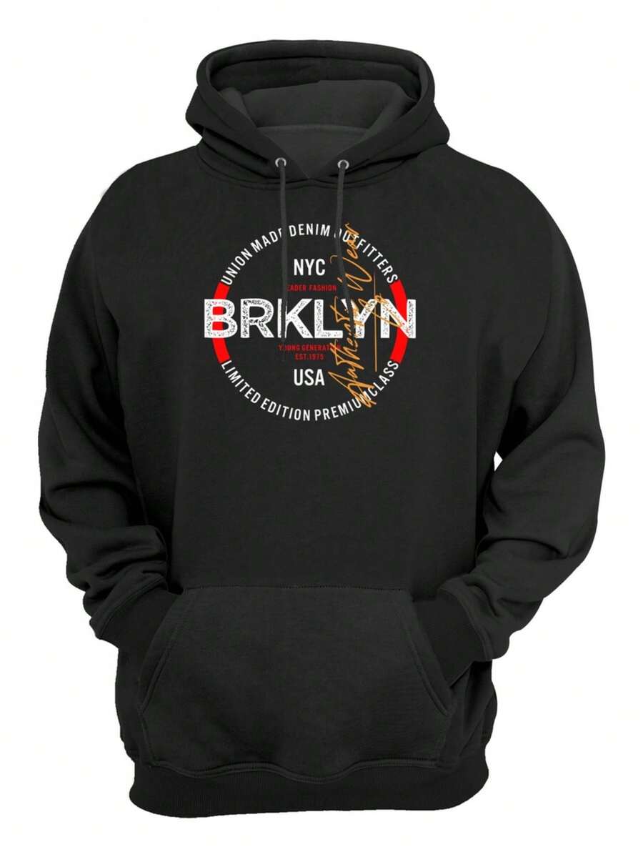 Brklyn Usa Men's Casual Sweatshirt Cold Weather Top - 黑色 - 查看 1