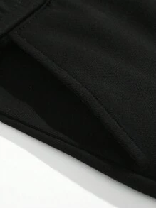 2 Stück/Set Lässige, locker geschnittene, stilvolle zweifarbige Outdoor Sport Jacke mit Reißverschluss und Aufdruck für Teenager Jungen, sowie einfarbige Hose mit Tasche und Kordelzug, für Frühling/Herbst/Winter - Schwarz - Übersicht 5