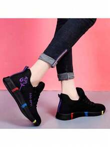 Tenis Mujer Verano PU Color Sólido Punta Redonda con Cordones Antideslizante Cómodos Tela Casual para Trabajo, Deporte y Uso Diario - Morado - Ver 5