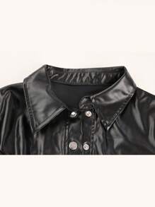 Button Front Crop PU Leather Top & Shorts Music Festival , Rock Punk, Goth - 黑色 - 查看 6