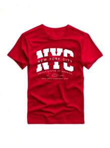 Men's NYC Pattern Printed T-Shirt, Men's Summer Clothes, Men's Sets - Đỏ - Xem 1