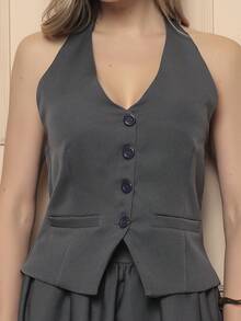 New Stylish, Minimalist And Modern Vest And Skirt Set - 灰色 - 查看 2