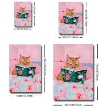 3 件套无框可爱有趣的动物猫阅读书籍时尚艺术海报学院风艺术书房墙壁装饰帆布画印刷品卧室、办公室、宿舍、公寓、客厅、家居装饰的理想礼物 - 黑色 - 查看 6