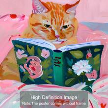 3 件套无框可爱有趣的动物猫阅读书籍时尚艺术海报学院风艺术书房墙壁装饰帆布画印刷品卧室、办公室、宿舍、公寓、客厅、家居装饰的理想礼物 - 黑色 - 查看 5